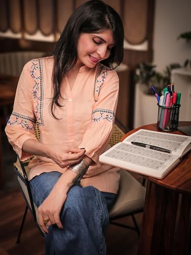 Image of Women's Viscose Rayon Embroidered A-Line Short Kurti Above Knee Regular Fit Tunic Top Office Wear Casual short kurti for women | office wear top | A-line kurti | raksha bandhan gift dress for women
