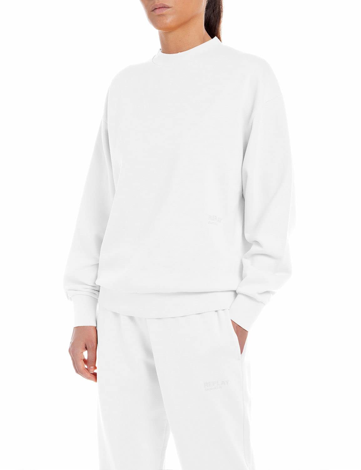 REPLAY women's sweatshirt Second Life made of 100% cotton, Optical White 001 (White), XXS