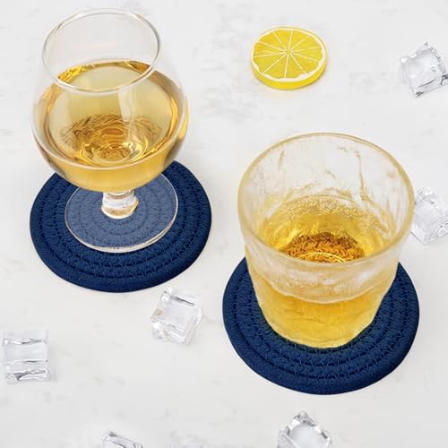 ABenkle 8 Pcs Drink Coasters with Holder, Cotton Woven Absorbent Coasters for Drinks, Minimalist Home Decor Coaster Set for Wooden Tabletop Protection Table, 4.3 inches - Thumbnail 5