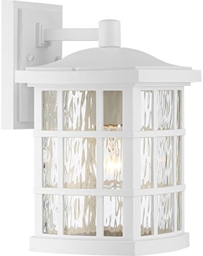 Quoizel Stonington Outdoor Wall Lantern, Coastal Armour 13 Inch 1-Light Matte White Vintage Wall Sconce, Clear Water Glass, 100W, Decorative Outside Lights for Patio, Porch, Garage or Yard