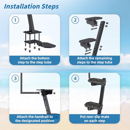Jyoelron Boat Trailer Steps with Handrail, EVA Anti-Slip Mat, 450Lbs Capacity, Recommended for Bow Heights up to 43", 3 Mounting Angle Options, Fits Trailer Tongues 3" to 4" Wide & 2" to 5" High by Jyoelron - Image 4