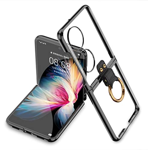 Funda COQUE Huawei P50 Pocket,Estuche para teléfono con Todo Incluido Shell con Soporte de Video de Anillo, Carcasa Plegable para Huawei P50 Pocket-Negro