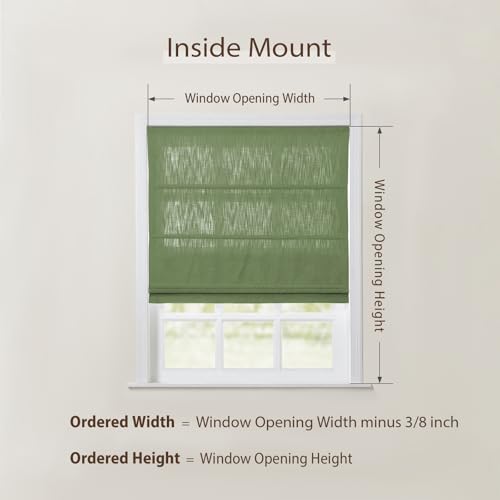 Image of TWOPAGES Isabella No Drill Cordless Roman Shade Linen Textured Cotton Roman Blind for Windows, Custom Made Room Darkening Blackout Roman Window Shade, Hardware Included, Olive, 1 Piece
