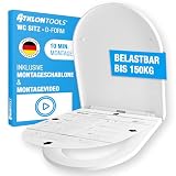 ATHLON TOOLS Sedile WC con abbassamento automatico a forma di D, in duroplast, chiusura morbida e a sgancio rapido, antibatterico, antigraffio e resistente ai raggi UV, con modello di installazione