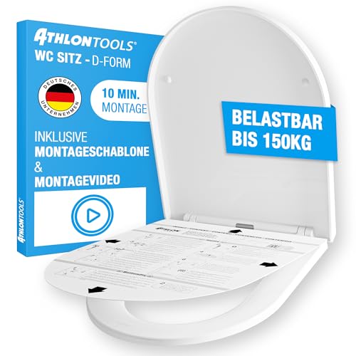 ATHLON TOOLS Deska sedesowa wolnoopadająca w kształcie litery D – deska sedesowa z duroplastu, Soft-Close & Quick-Release – antybakteryjna, odporna na zarysowania i promieniowanie UV deska sedesowa