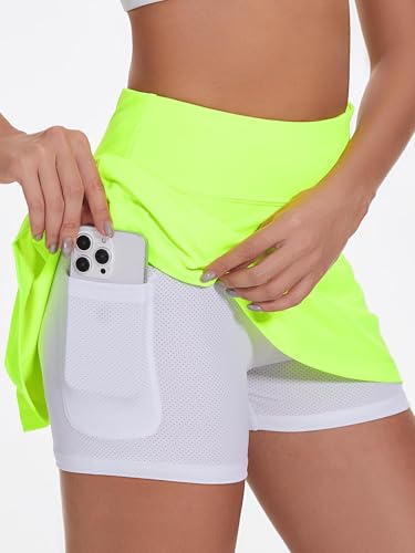 Image of Ibeauti Womens Back Pleated Athletic Tennis Skorts Golf Skirts with 3 Pockets Mesh Shorts for Running Active Workout