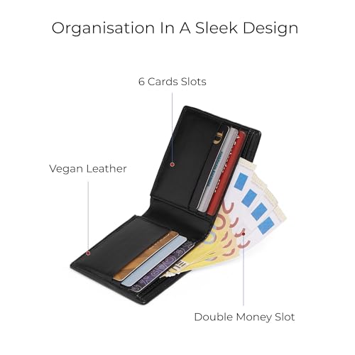 Image of EUME Nova Wallet for Men, Charcoal Blue | Slim Bifold Premium Vegan Leather | 6 Card Slots, 2 Compartments, 2 Slip Pockets | Stylish & Durable Men Wallet | Perfect for Everyday Use