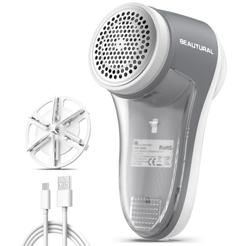 Image of BEAUTURAL Fabric Shaver, Rechargeable Lint Remover for Clothes, Electric Lint Shaver with 6-Leaf Blades, Sweater Shavers to Fuzz, Lint Balls, Pillings, Bobbles for Clothes and Furniture