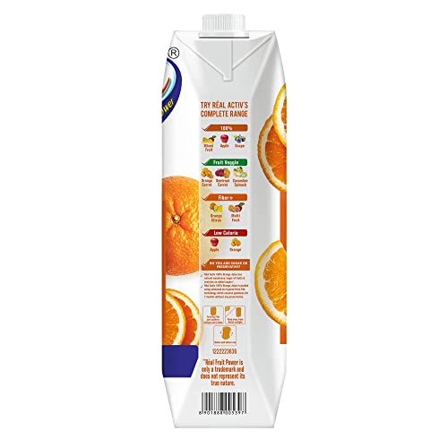 Image of Real Activ Orange Fruit Juice - 1L | 100% No Added Sugars & Preservatives | Rich In Vitamin C | Goodness Of Best Oranges | Tasty, Refreshing & Energizing Fruit Drink (Pack of 2)