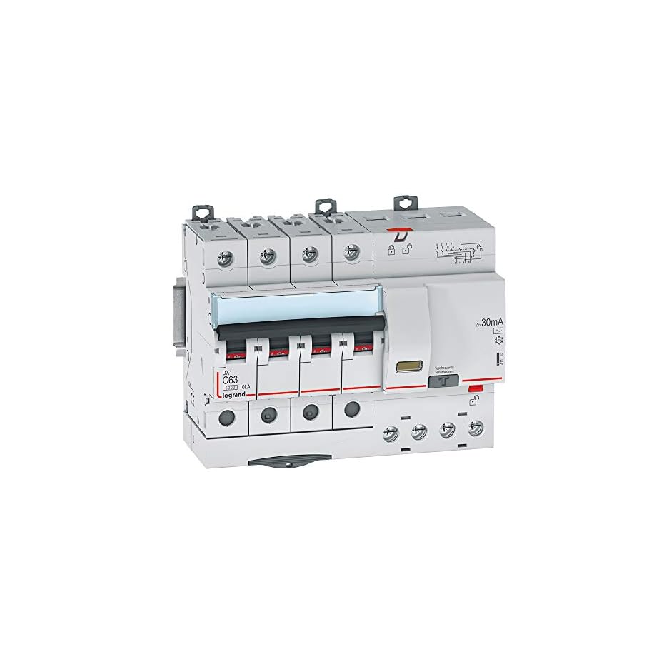 legrand 411192 disjoncteur différentiel monobloc dx³6000 10ka arrivée haute et départ bas à vis, 4p, 400v, 63a typeac, 30ma