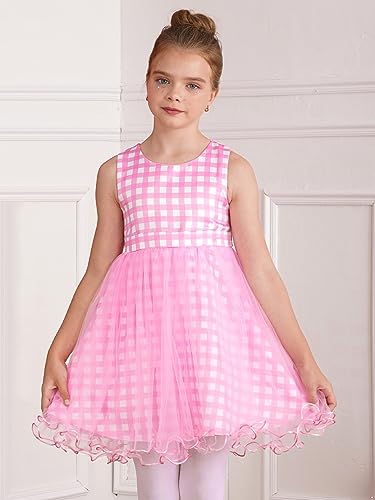 ranrann Girls Costume Plaid Pink Dress Princess Movie Cosplay Dresses Outfits Theme Birthday Party Dress Up Type C 9-10 Years