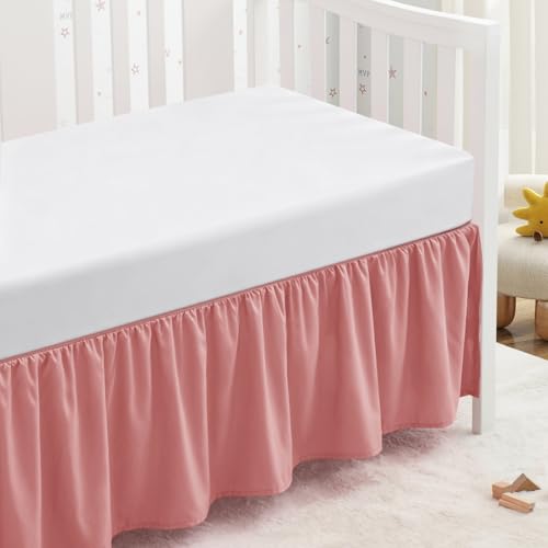 SiinvdaBZX Pink Crib Skirt Dust Ruffle, Microfiber Crib Bed Skirt 52'x28' with 14' Drop, Durable Full Coverage Toddler Bedskirt Fit for Baby Boys...