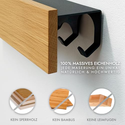 SirHoldeer SirHolder Schlüsselbrett Eiche Massivholz mit Ablage - Schlüsselhalter für die Wand mit 8 Haken - Moderne Schlüsselleiste als Wandorganizer für Flur & Eingangsbereich