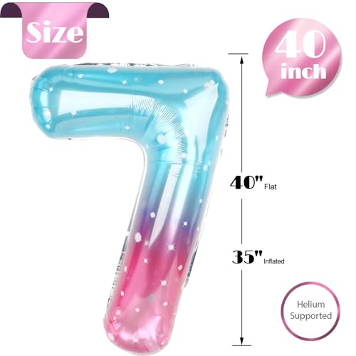 Image of Starry Sky Number 7 Balloon 40 Inch, 7th Birthday Party Decorations, Giant 7 Foil Balloon for Party Supplies