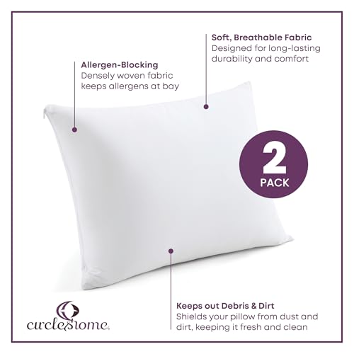 100% Cotton - Pillow Protector - Zippered Style - Set of 2 - 200 Thread Count Standard (20x26") AD