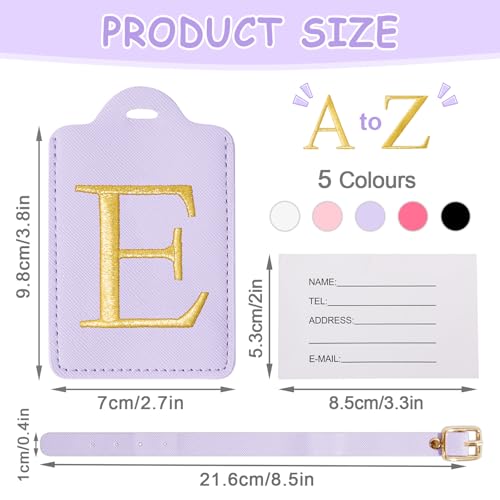Image of Initial Luggage Tags for Suitcases, Cute Embroidered Letter Luggage Bag Suitcase Identifier Name Baggage Tag, PU Leather Travel Luggage Tags, Bag Tags for Men Women Kids Luggage Handbags(Purple E)