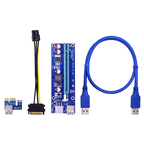 RORFFK 10PCS VER009S PCI-E Riser Card PCIE 1X to 16X Extender with LED Indicator + 0.6M USB 3.0 Cable / 6Pin Power Cord