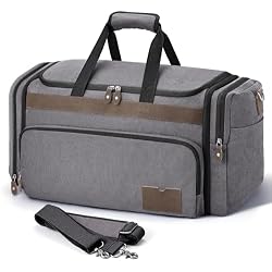 SHOWKOO Duffle Bag for Travel 60L Expandable Canvas Travel Bag Durable Vintage Weekender Overnight Carry On Bag for Men(Dark Gray)