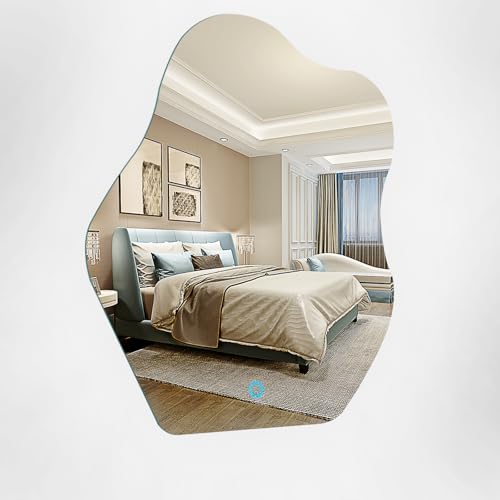 Miroir Mural LED BIGYOUZI Salle de Bain Interrupteur Tactile Intelligent Tricolore Miroir Maquillage Lumineux Nuages Creative 60L x 39l cm