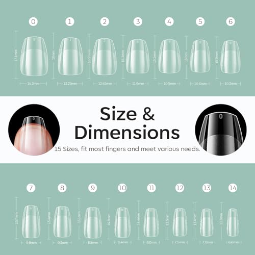 Image of Modelones Extra Short Coffin Fake Nail Tips - 510Pcs Gel Tips Pre-shaped Half Matte Full Cover Clear Acrylic Gel Kit False Press on Nails for Extension DIY Salon 15Sizes