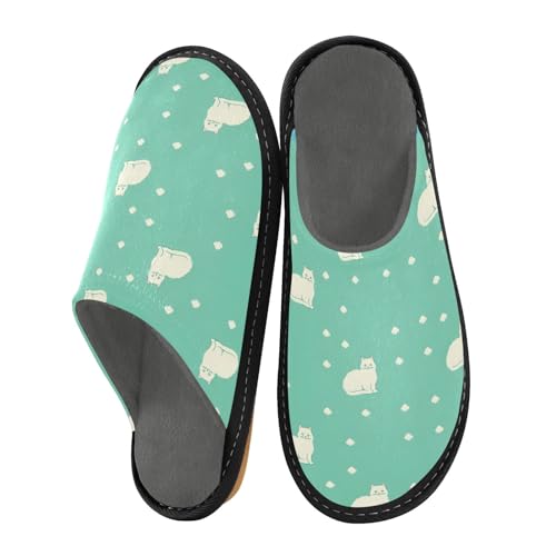 Cat on Green Dot Fuzzy Slippers Soft Home Bedroom Slippers for Women Men House Shoes2