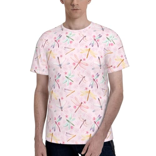 Camiseta de manga corta con estampado de libélula pintada a mano para hombre, transpirable, cómoda, para gimnasio, oficina, ropa activa, Negro -, Medium