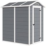 Outsunny Casetta da Giardino 2.1m² in PP e Alluminio con Pavimento, Capanno da Giardino Porta Attrezzi con Singola Porta Bloccabile, Prese d