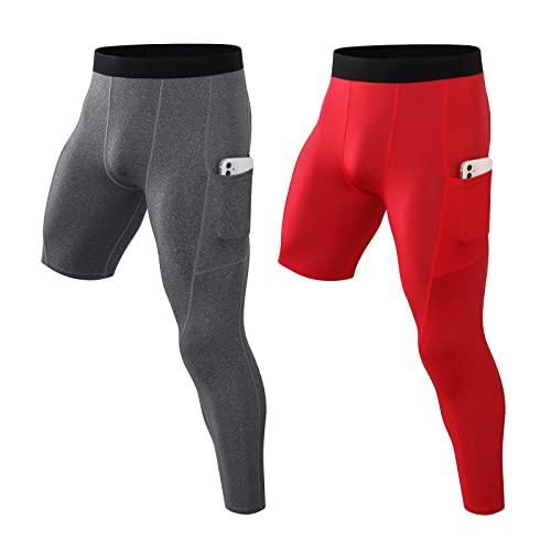 Valcatch 2 Pack Pantalon de Compression pour Hommes One Leg 3/4 Capri Base Layer Collants Leggings avec Poches pour Gym Workout Running Cover
