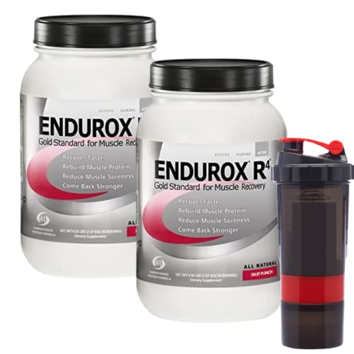 PacificHealth Endurox R4, Post Workout Recovery Drink Mix with Protein, Carbs, Electrolytes and Antioxidants for Superior Muscle Recovery, 2 Pack with Free Shaker Bottle (Fruit Punch)