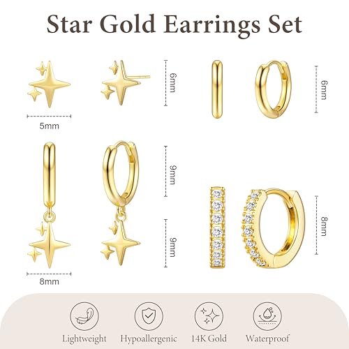 Image of Small Gold Huggie Hoop Earrings Set for Women Men Hypoallergenic 14K Plated Stack Cartilage Earrings, Sterling Silver Multiple Piercing Lightweight Mini Thin Cute Dainty Trendy Jewelry Gifts for Women