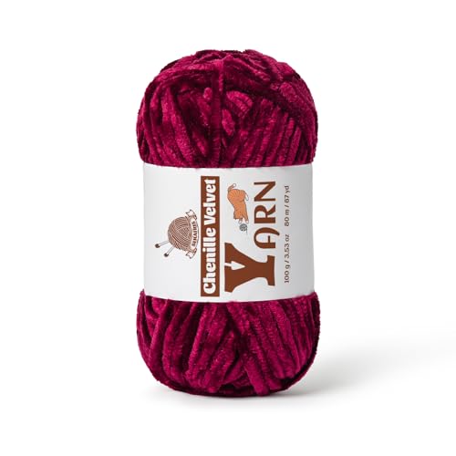 Image of Plush Chenille Chunky Yarn - Fluffy Velvet Yarns Crochet for Blanket Knitting and Crocheting - Soft Baby Yarn for Crocheting - Amigurumi Crochet Yarns 100g (87yds) (Burgundy)
