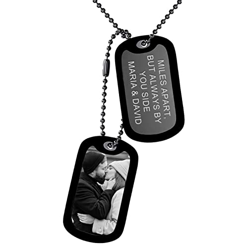 SEKECHIKU Personalized Dog Tags for Men Military Dog Tag Customized Chain with Picture Engraved Name Army Id Tag Pendant Stainless Steel Necklaces Jewelry Gift, Stainless Steel, No Gemstone