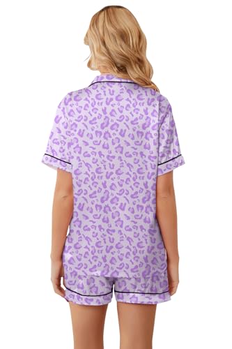 Image of Umeyda Women & Girls Pajamas Set, Soft Satin Lightweight Silk Button-Down Top with Shorts 2 Piece PJS for Mom Boys Kids Gifts