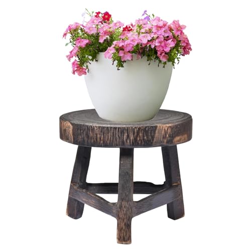 Soportes de madera para plantas de interior, taburete de madera pequeño, soporte para plantas de taburete alto, soporte multifunción de madera, diseño de refuerzo, 3 puntos de apoyo para decoración de