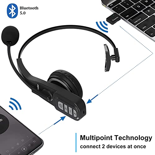 Conambo JBT900-Dongle On Ear Headphones, Bluetooth 5.0, Noise Cancelling Mic, 22H Talk Time, for Computer/Cell Phone/Tablet/Laptop/Truck Drivers