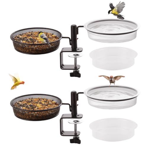 2 Pack Deck Bird Feeders Deck Mount Bird Bath Spa for Dual Use Deck Flower Stand Flower Pot Great for Attracting Birds Detachable and Adjustable Heavy Duty Sturdy Steel,Bronze - image 1