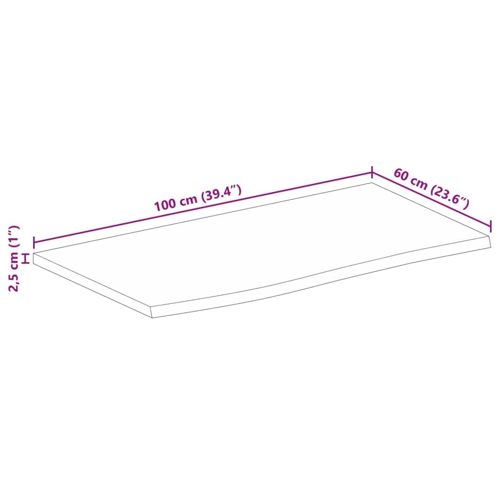 Dessus de table à bord vivant 100x60x2,5cm bois massif manguier