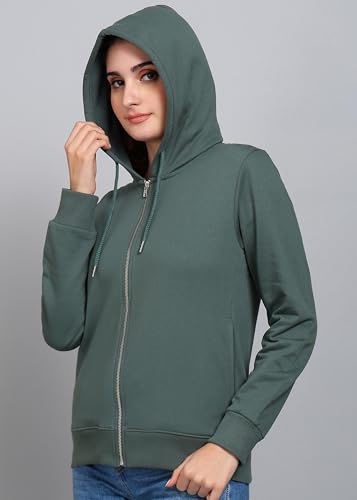 Image of Alan Jones Clothing Women's Solid Zipper Hooded Sweatshirt | Front Zip, Ribbed Hem, Lined Hood, Casual Winter Wear