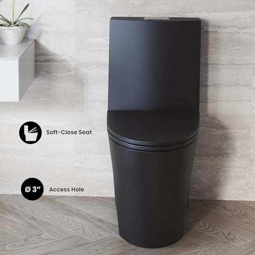 Image of St. Tropez One Piece Elongated Toilet Dual Vortex Flush 1.1 /1.6 gpf with 10 inch Rough-In, Matte Black