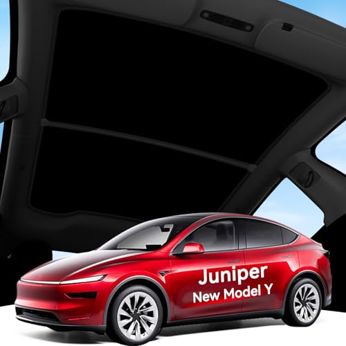 SUMK 2026 Upgrade Sunshade Roof for Tesla Model Y Juniper [Graphene Infused Fabric & UPF 50+ & No-Sag] 1:1 Fit Heat Insulation Sunroof Cover for Tesla Model Y Accessories 2025 2026 Black 2PCS