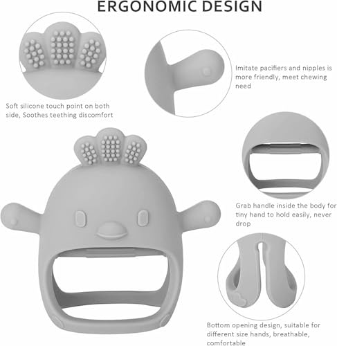 Image of Baby Teething Toy for 0-6 6-12 Months, Food Grade Silicone Teething Mitten, Anti Dropping Wrist Hand Teethers Baby Chew Toys for Sucking Needs, BPA Free Pack of 1 (Maroon)
