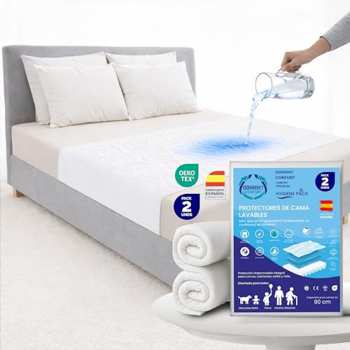 Empapadores Cama Adultos Lavable y Reutilizable con Alas de 50 cm para Personas Mayores,Pack x2,para Cama de 90cm Medidas 90×85 cm,Protector de Colchón Impermeable Super Absorbente para Incontinencia