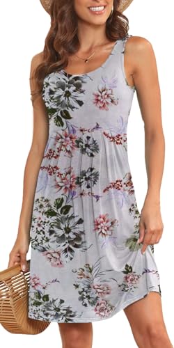 Image of Akihoo Women Summer Casual Sleeveless Midi Plain Pleated Tank Vest Dresses