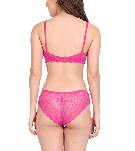 Image of FIMS - Fashion is my style Women Cotton Floral Lace Padded, Non-Wired, Full Coverage, Seamless Bra Panty Set, Multicolor, Lingerie Set