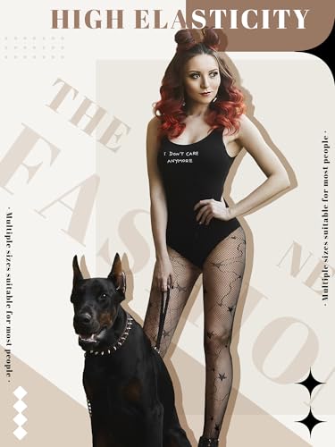 Image of Ramede 6 Pairs Halloween Lace Tights Patterned Fishnet Thigh High Stockings Waist Bow Goth Leggings Tight Pantyhose for Women
