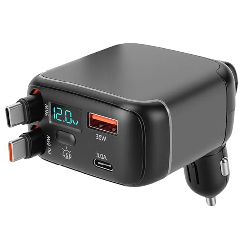 Cargador de coche retráctil 4 en 1 con USB C de 137W para carga rápida de móvil