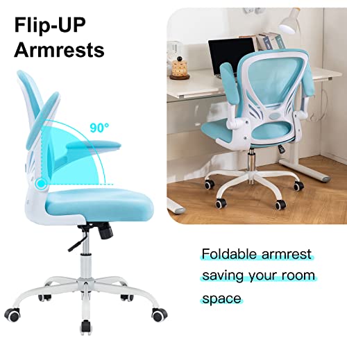 Hramk Office Chair Mid Back Swivel Desk Chair With Flip-Up Arms, Breathable Mesh Computer Chair, Lumbar Support Task Chair With Wheels, Height Adjustable (Blue) #TOP2