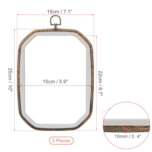 Image of PATIKIL 10x7.1inch Embroidery Hoops, 3Pieces Imitated Wood Octagonal Frame Cross Stitch Hoop Ring for Embroidery Art Craft Sewing Ornaments Hanging Decoration