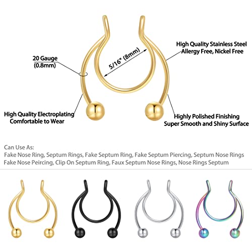 1-16Pcs 16G 18G 20G 22G Nose Rings Hoops Nose Piercings Fake Nose Ring Fake Septum Nose Ring Fake Lip Rings Fake Septum Piercing Fake Nose Piercing Fake Nose Hoop Faux Nose Rings Clip On Nose Cuffs Nose Piercing Jewelry Nose Rings for Women Men Nose Hoops Cartilage Hoop Earring4
