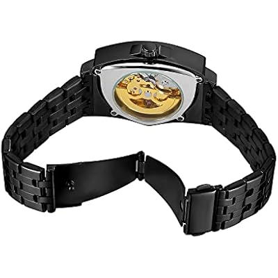Skeleton Watches for Men, Automatic Mechanical Watch with Triangle Dial, Luminous Self Winding Watches Soft Silicone Strap